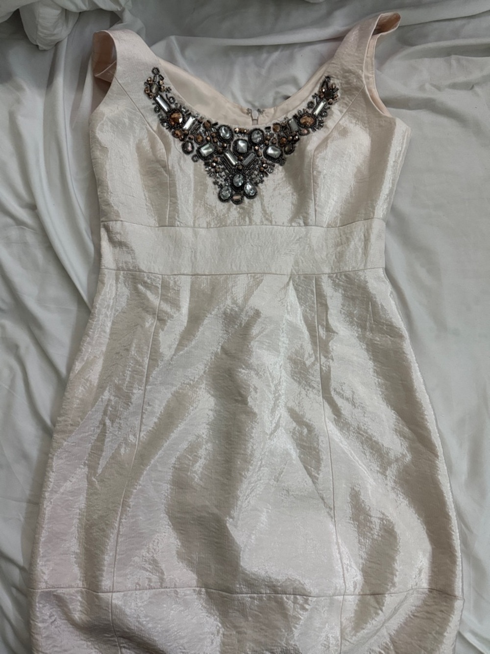 Laundry By Shelli Segal Ivory Jewel-Neck Mini Dress